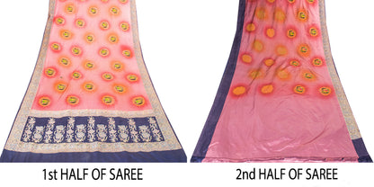 Sanskriti Vintage Pink Pure Silk Saree Handwoven Print Patch 5+YD Craft BlousePc