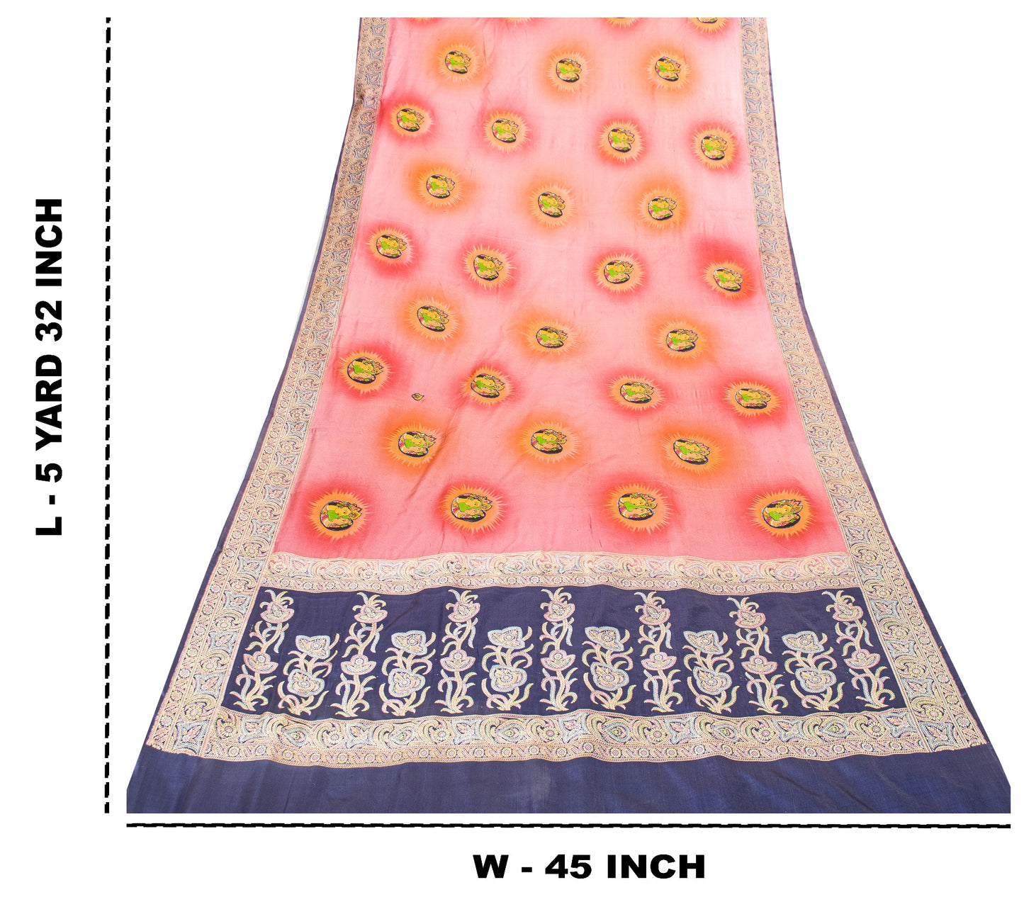 Sanskriti Vintage Pink Pure Silk Saree Handwoven Print Patch 5+YD Craft BlousePc