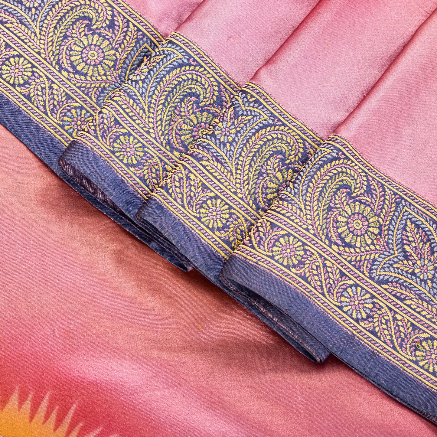 Sanskriti Vintage Pink Pure Silk Saree Handwoven Print Patch 5+YD Craft BlousePc