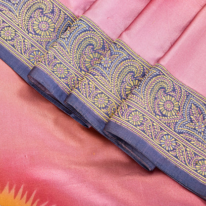 Sanskriti Vintage Pink Pure Silk Saree Handwoven Print Patch 5+YD Craft BlousePc