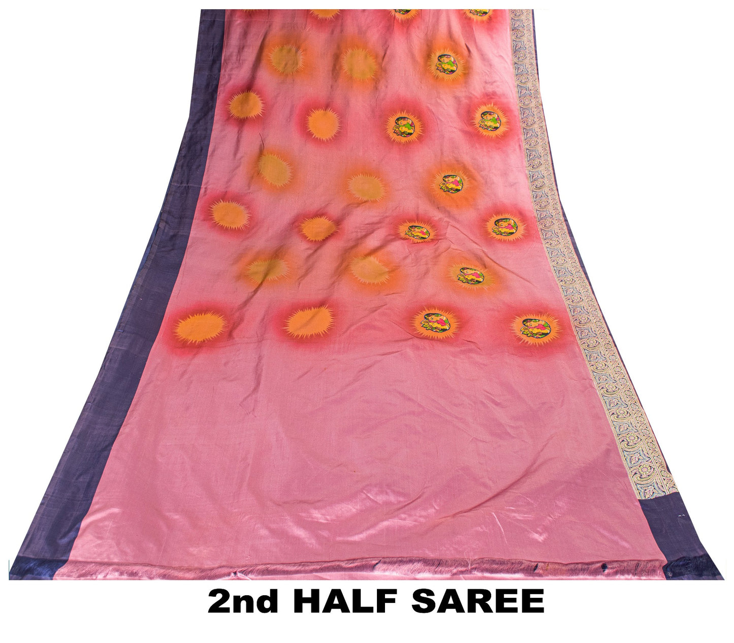 Sanskriti Vintage Pink Pure Silk Saree Handwoven Print Patch 5+YD Craft BlousePc
