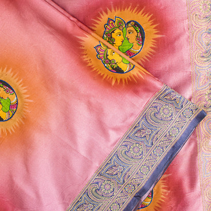 Sanskriti Vintage Pink Pure Silk Saree Handwoven Print Patch 5+YD Craft BlousePc