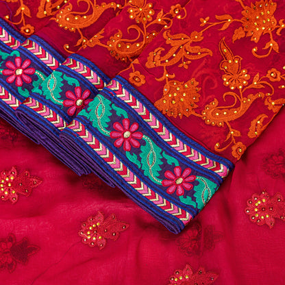 Sanskriti Vintage Pink Pure Georgette Saree Embroidered 5.5+YD Fabric Blouse Pc