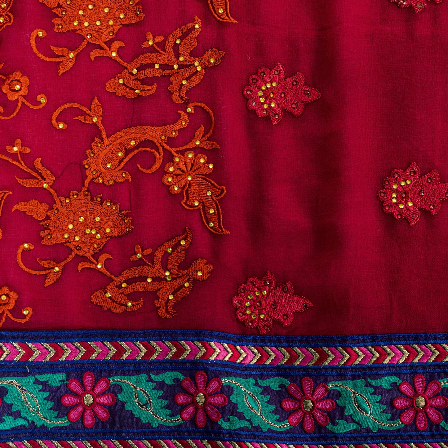 Sanskriti Vintage Pink Pure Georgette Saree Embroidered 5.5+YD Fabric Blouse Pc