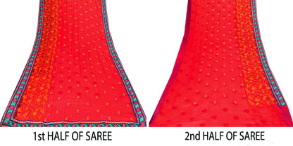 Sanskriti Vintage Pink Pure Georgette Saree Embroidered 5.5+YD Fabric Blouse Pc