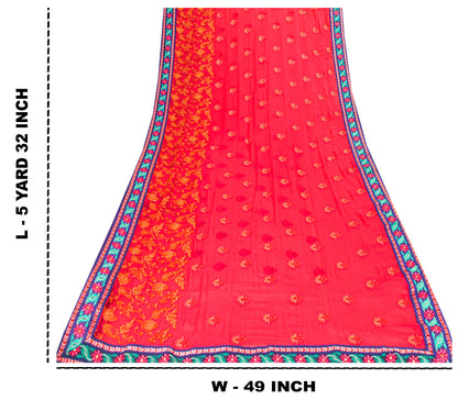Sanskriti Vintage Pink Pure Georgette Saree Embroidered 5.5+YD Fabric Blouse Pc