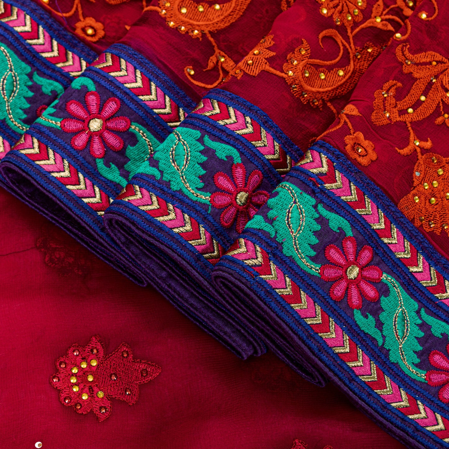 Sanskriti Vintage Pink Pure Georgette Saree Embroidered 5.5+YD Fabric Blouse Pc