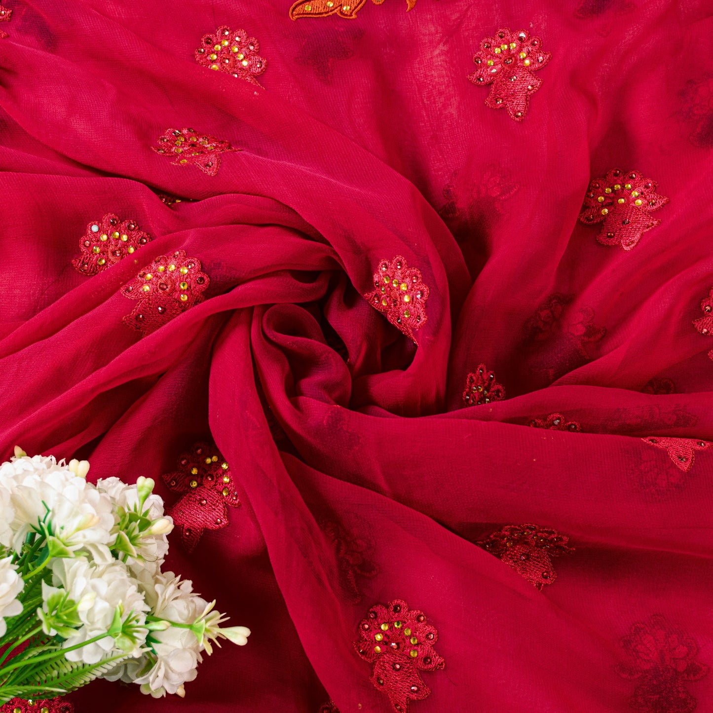 Sanskriti Vintage Pink Pure Georgette Saree Embroidered 5.5+YD Fabric Blouse Pc
