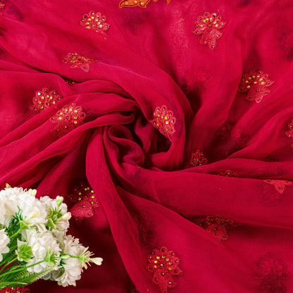 Sanskriti Vintage Pink Pure Georgette Saree Embroidered 5.5+YD Fabric Blouse Pc