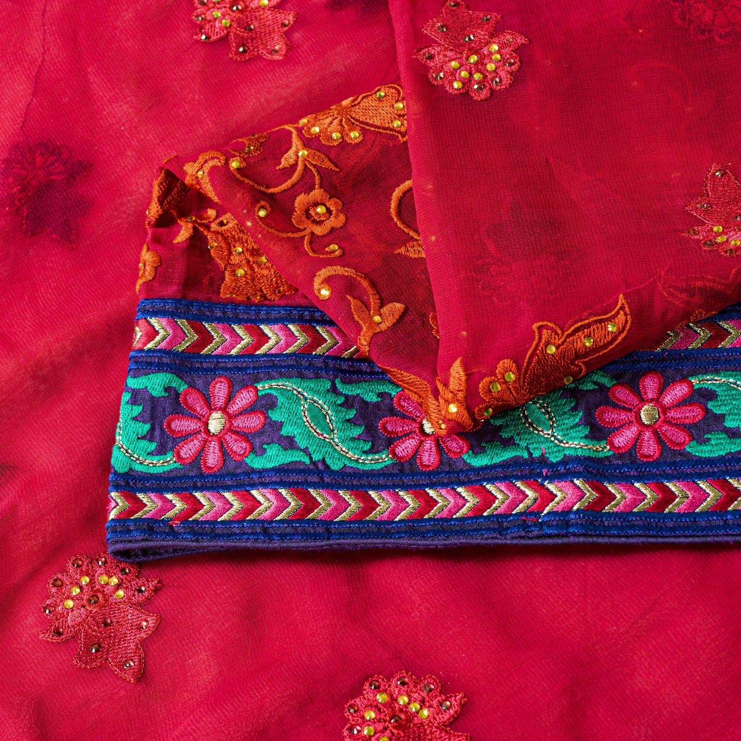 Sanskriti Vintage Pink Pure Georgette Saree Embroidered 5.5+YD Fabric Blouse Pc