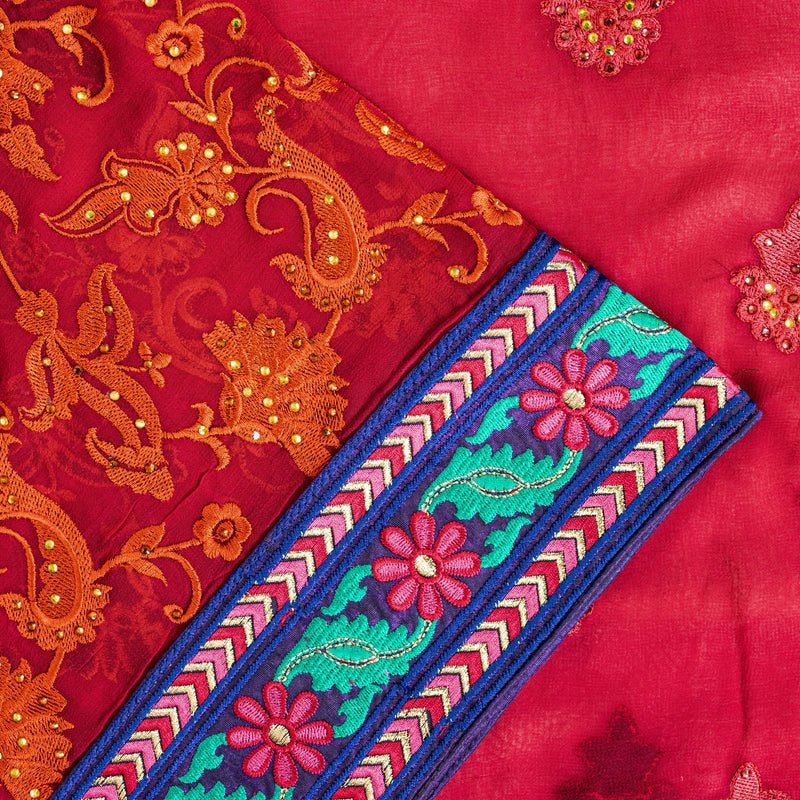 Sanskriti Vintage Designer Saree Pink Pure Georgette Fabric, Hand Beaded Embroidery, Blouse Piece