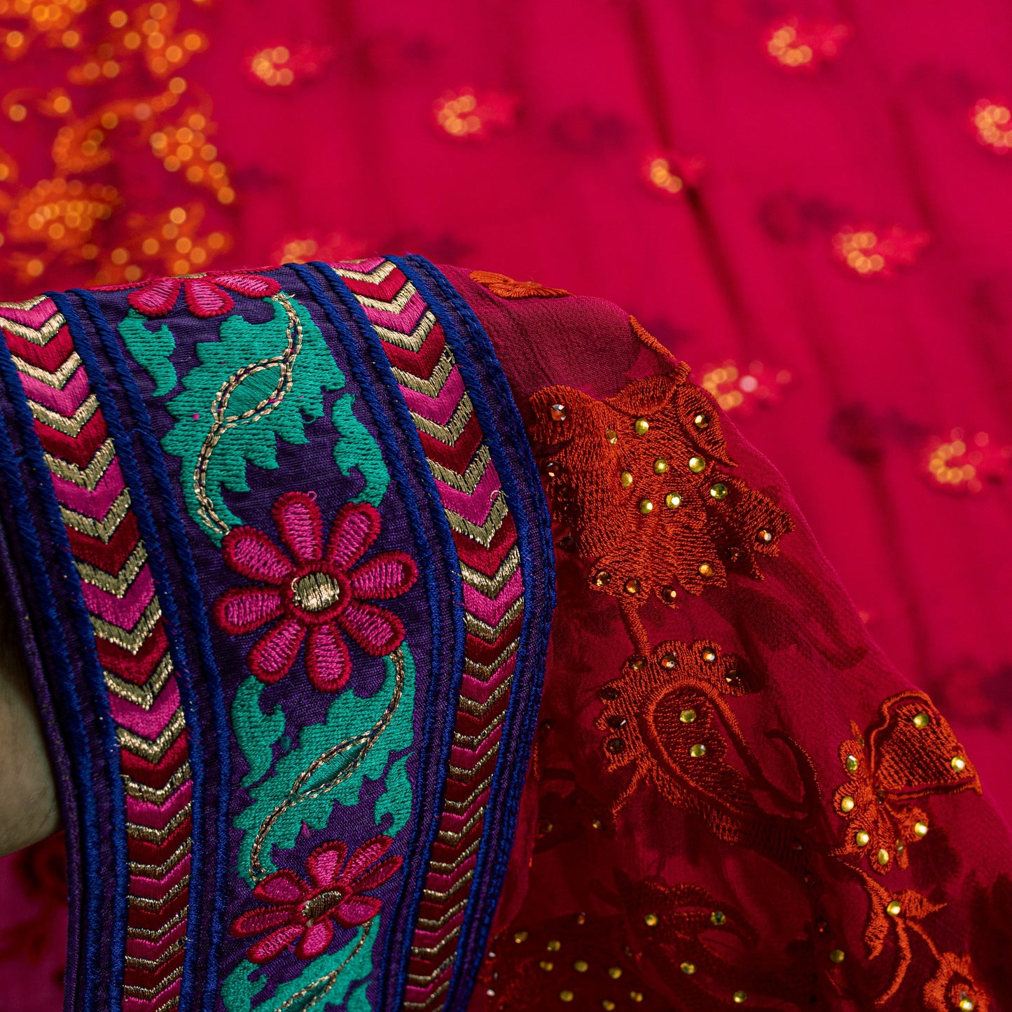 Sanskriti Vintage Pink Pure Georgette Saree Embroidered 5.5+YD Fabric Blouse Pc