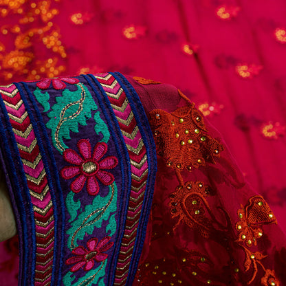 Sanskriti Vintage Pink Pure Georgette Saree Embroidered 5.5+YD Fabric Blouse Pc