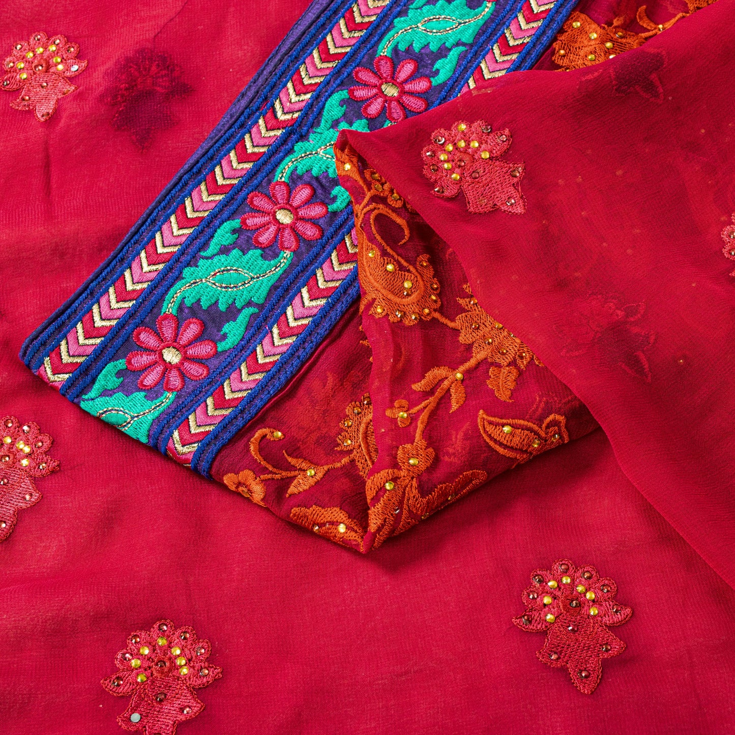 Sanskriti Vintage Pink Pure Georgette Saree Embroidered 5.5+YD Fabric Blouse Pc