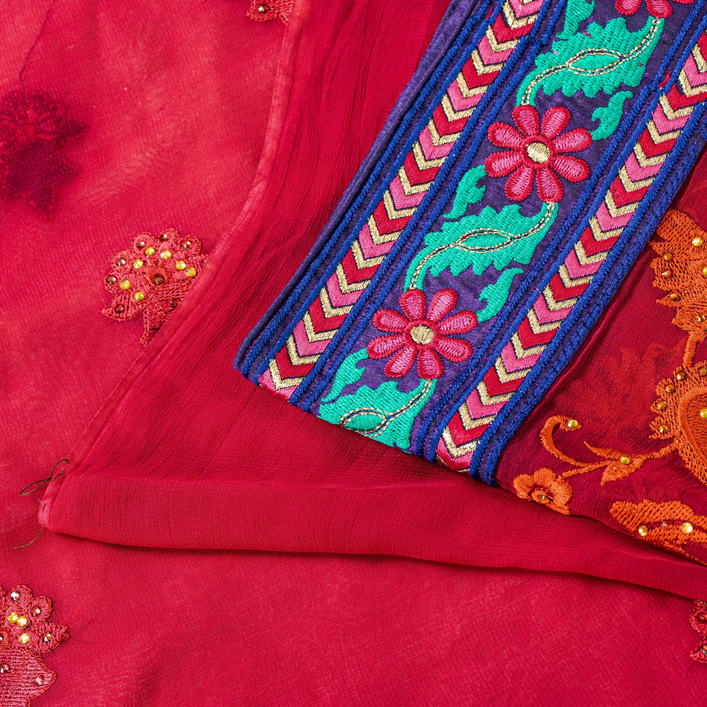 Sanskriti Vintage Pink Pure Georgette Saree Embroidered 5.5+YD Fabric Blouse Pc