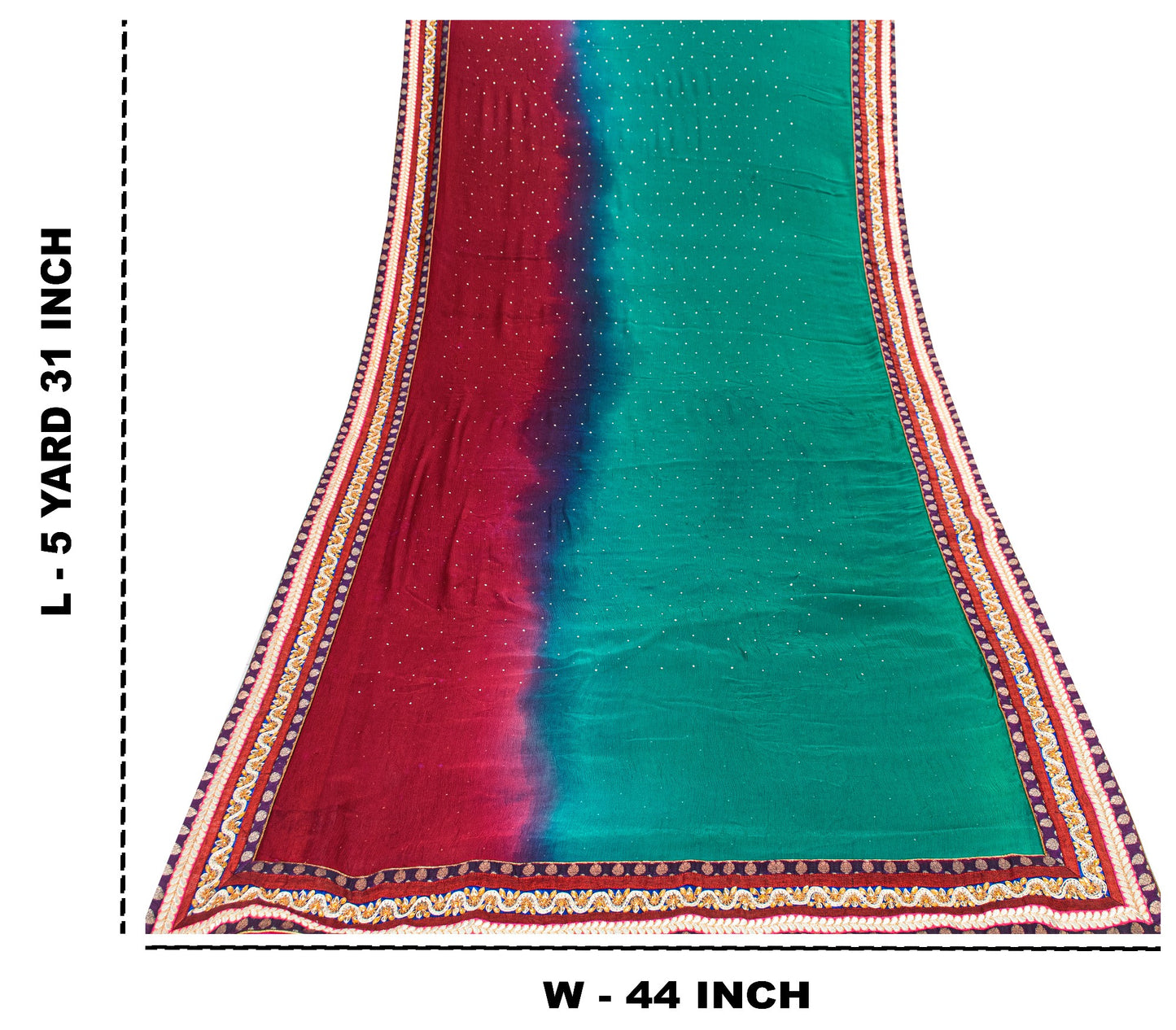 Sanskriti Vintage Red-Blue Pure Chiffon Beads Saree 5.5+YD Fabric Sari&Blouse Pc