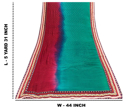 Sanskriti Vintage Red-Blue Pure Chiffon Beads Saree 5.5+YD Fabric Sari&Blouse Pc