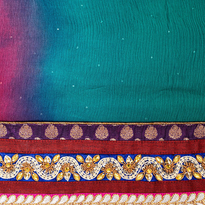 Sanskriti Vintage Red-Blue Pure Chiffon Beads Saree 5.5+YD Fabric Sari&Blouse Pc