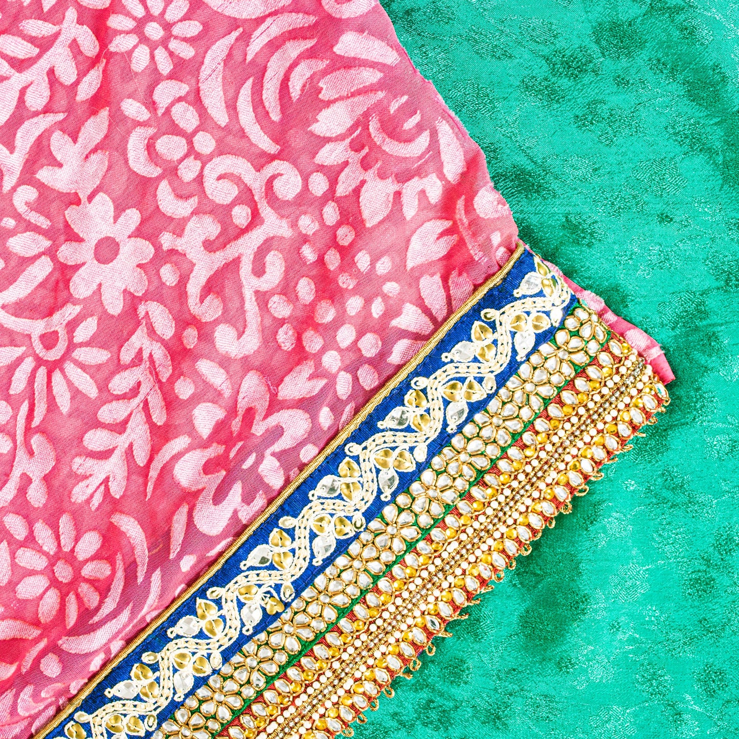 Sanskriti Vintage Green Pure Silk Saree Handbead Woven 6+YD Fabric WithBlouse Pc