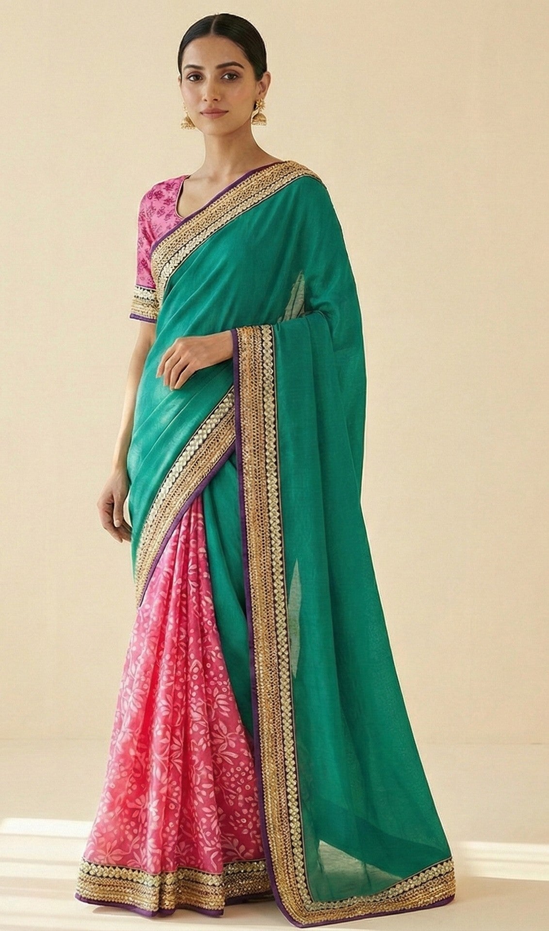 Sanskriti Vintage Green Pure Silk Saree Handbead Woven 6+YD Fabric WithBlouse Pc