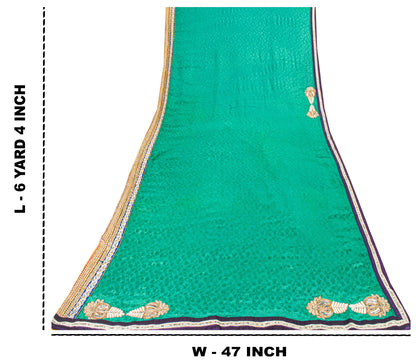 Sanskriti Vintage Green Pure Silk Saree Handbead Woven 6+YD Fabric WithBlouse Pc