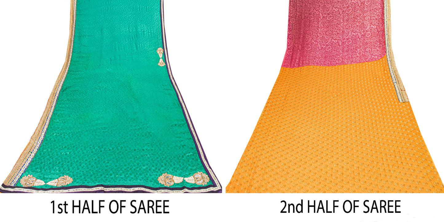 Sanskriti Vintage Green Pure Silk Saree Handbead Woven 6+YD Fabric WithBlouse Pc