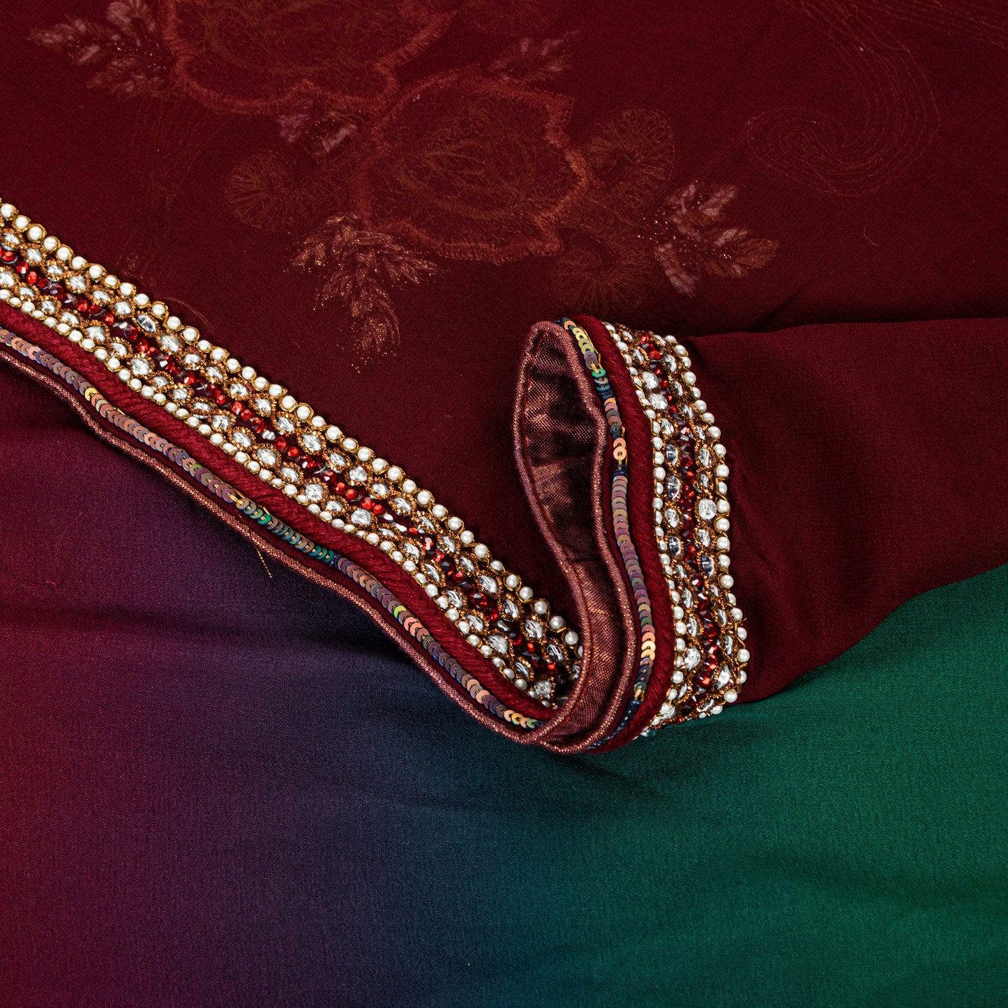 Sanskriti Vintage Red-Green Sarees With Blouse Blouse 100% Pure Georgette Silk Saree Fabric Zari Zardozi Dabka Sequins Embroidered 5.5+Yd