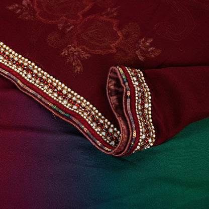 Sanskriti Vintage Red-Green Sarees With Blouse Blouse 100% Pure Georgette Silk Saree Fabric Zari Zardozi Dabka Sequins Embroidered 5.5+Yd