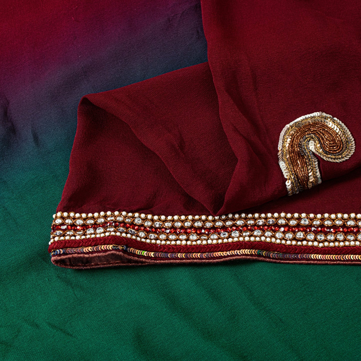 Sanskriti Vintage Red-Green Sarees With Blouse Blouse 100% Pure Georgette Silk Saree Fabric Zari Zardozi Dabka Sequins Embroidered 5.5+Yd