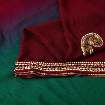 Sanskriti Vintage Red-Green Sarees With Blouse Blouse 100% Pure Georgette Silk Saree Fabric Zari Zardozi Dabka Sequins Embroidered 5.5+Yd