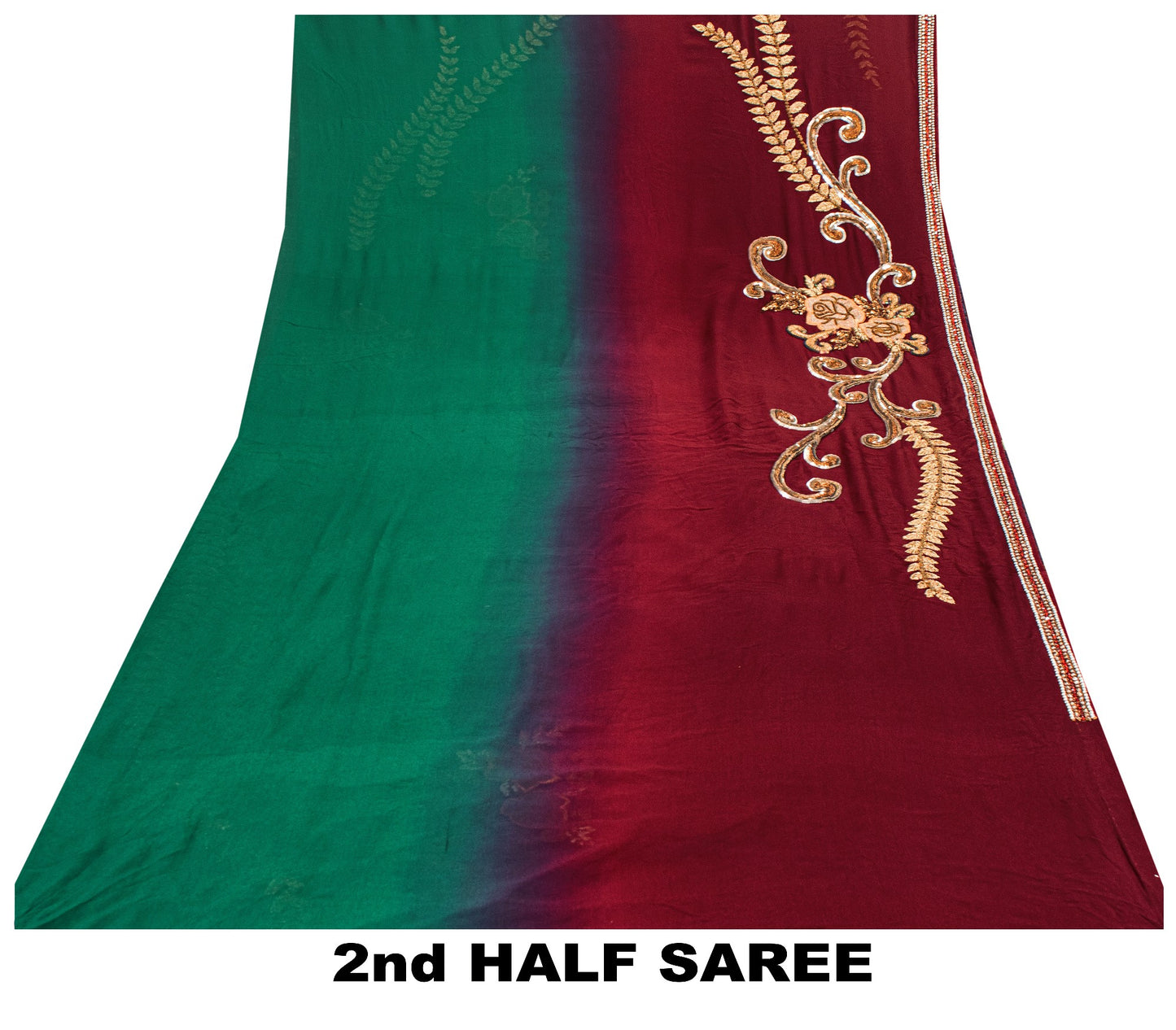 Sanskriti Vintage Red-Green Sarees With Blouse Blouse 100% Pure Georgette Silk Saree Fabric Zari Zardozi Dabka Sequins Embroidered 5.5+Yd