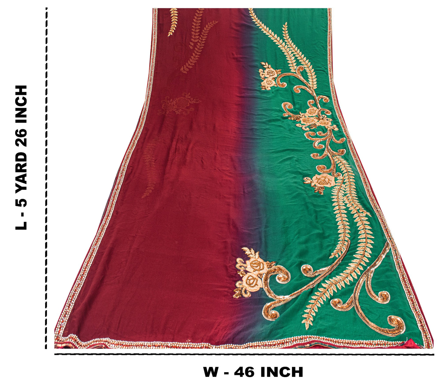 Sanskriti Vintage Red-Green Sarees With Blouse Blouse 100% Pure Georgette Silk Saree Fabric Zari Zardozi Dabka Sequins Embroidered 5.5+Yd