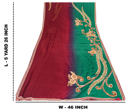 Sanskriti Vintage Red-Green Sarees With Blouse Blouse 100% Pure Georgette Silk Saree Fabric Zari Zardozi Dabka Sequins Embroidered 5.5+Yd