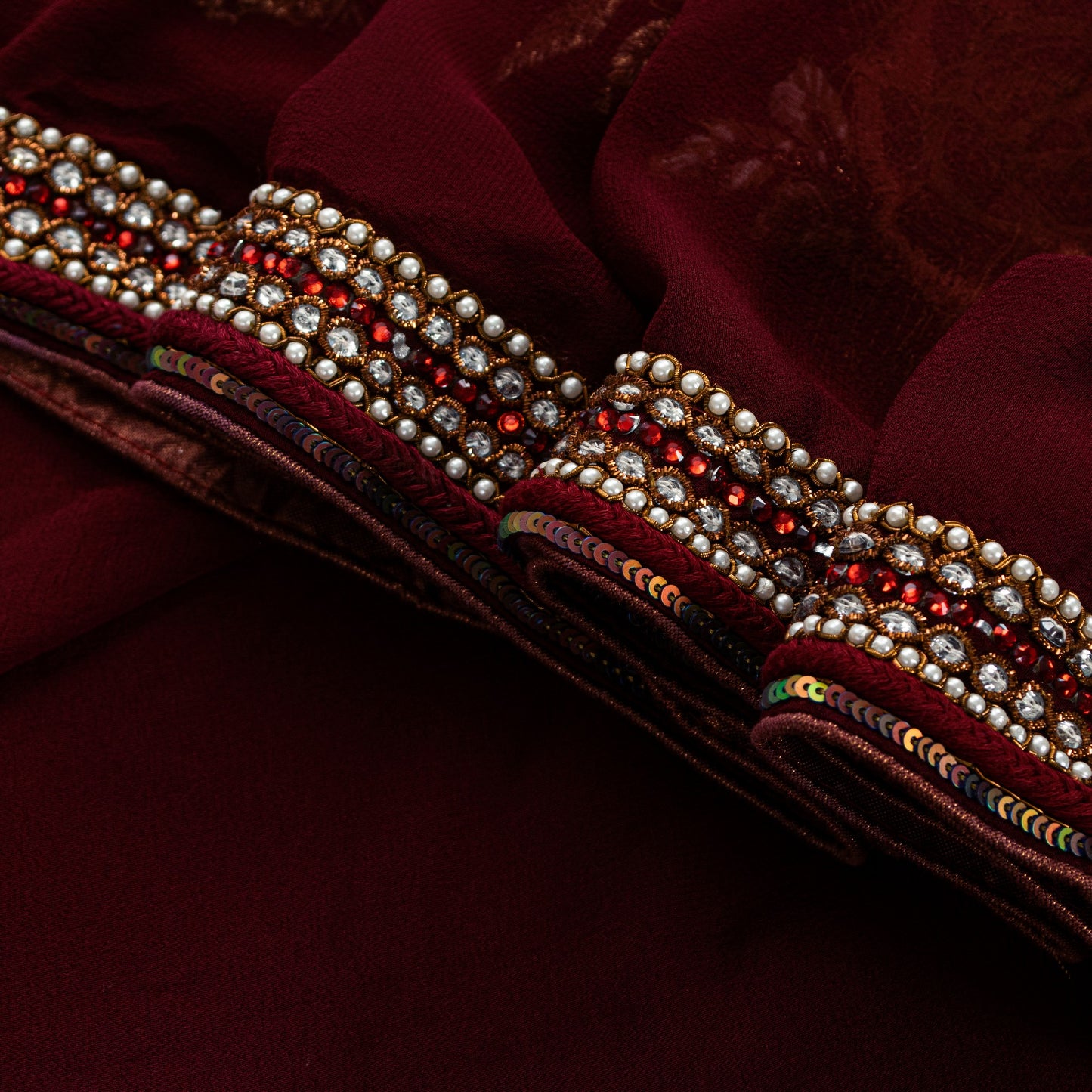Sanskriti Vintage Red-Green Sarees With Blouse Blouse 100% Pure Georgette Silk Saree Fabric Zari Zardozi Dabka Sequins Embroidered 5.5+Yd