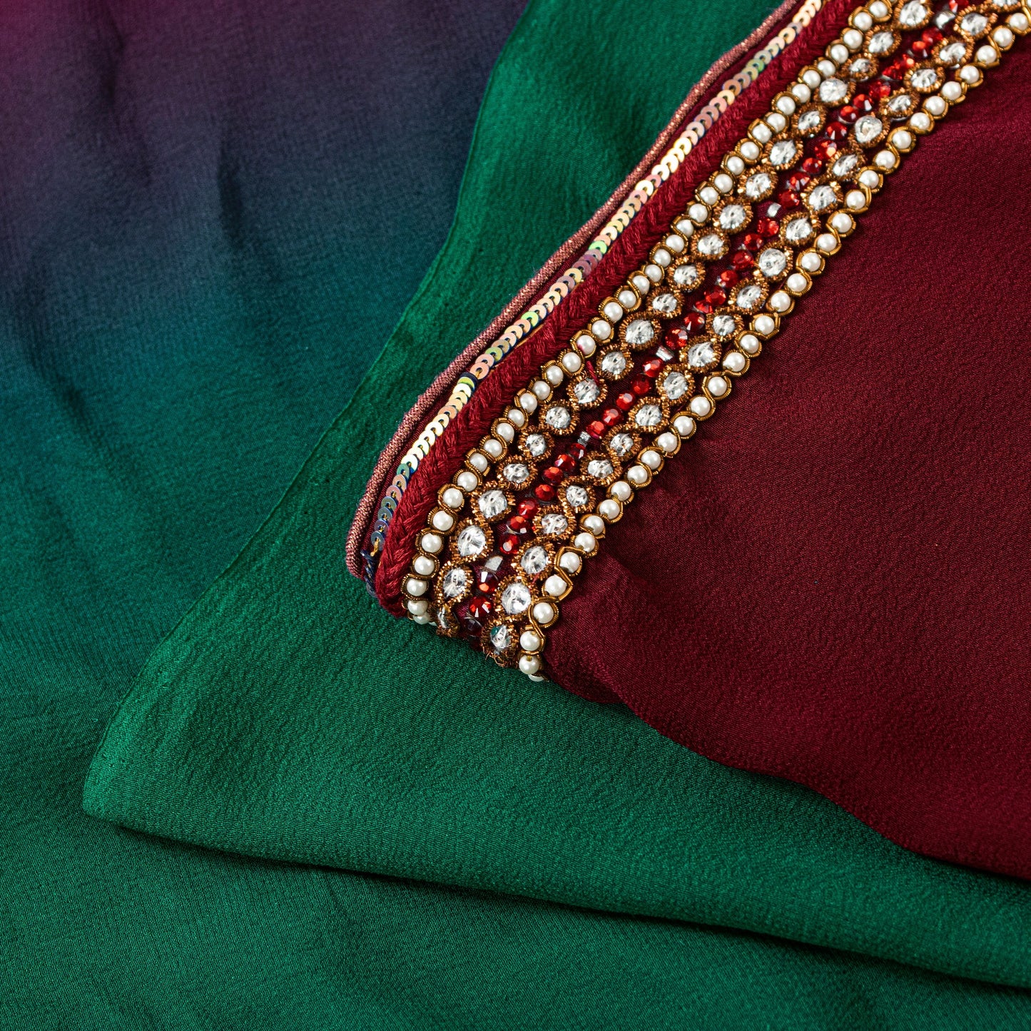 Sanskriti Vintage Red-Green Sarees With Blouse Blouse 100% Pure Georgette Silk Saree Fabric Zari Zardozi Dabka Sequins Embroidered 5.5+Yd