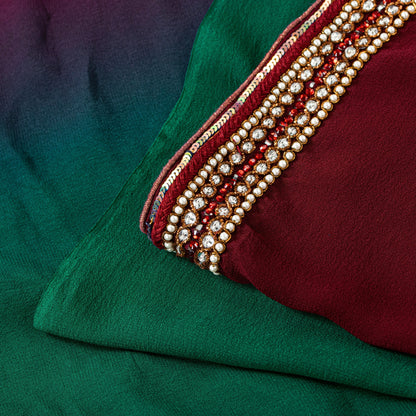 Sanskriti Vintage Red-Green Sarees With Blouse Blouse 100% Pure Georgette Silk Saree Fabric Zari Zardozi Dabka Sequins Embroidered 5.5+Yd