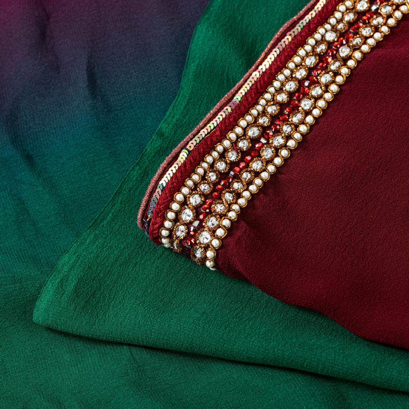 Sanskriti Vintage Red-Green Sarees With Blouse Blouse 100% Pure Georgette Silk Saree Fabric Zari Zardozi Dabka Sequins Embroidered 5.5+Yd