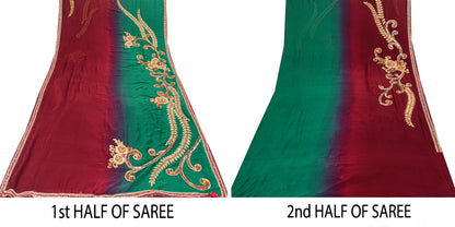 Sanskriti Vintage Red-Green Sarees With Blouse Blouse 100% Pure Georgette Silk Saree Fabric Zari Zardozi Dabka Sequins Embroidered 5.5+Yd