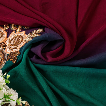 Sanskriti Vintage Red-Green Sarees With Blouse Blouse 100% Pure Georgette Silk Saree Fabric Zari Zardozi Dabka Sequins Embroidered 5.5+Yd