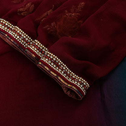 Sanskriti Vintage Red-Green Sarees With Blouse Blouse 100% Pure Georgette Silk Saree Fabric Zari Zardozi Dabka Sequins Embroidered 5.5+Yd