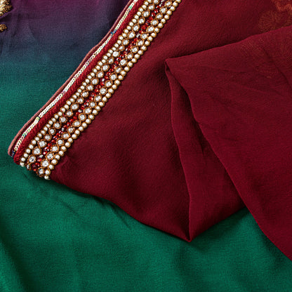 Sanskriti Vintage Red-Green Sarees With Blouse Blouse 100% Pure Georgette Silk Saree Fabric Zari Zardozi Dabka Sequins Embroidered 5.5+Yd