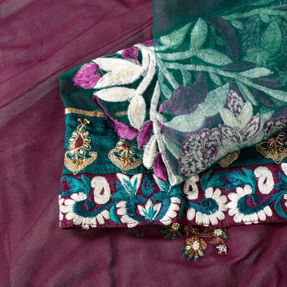 Sanskriti Vintage Purple Pure Georgette Saree Handmade 5+YD Fabric & Blouse Pc