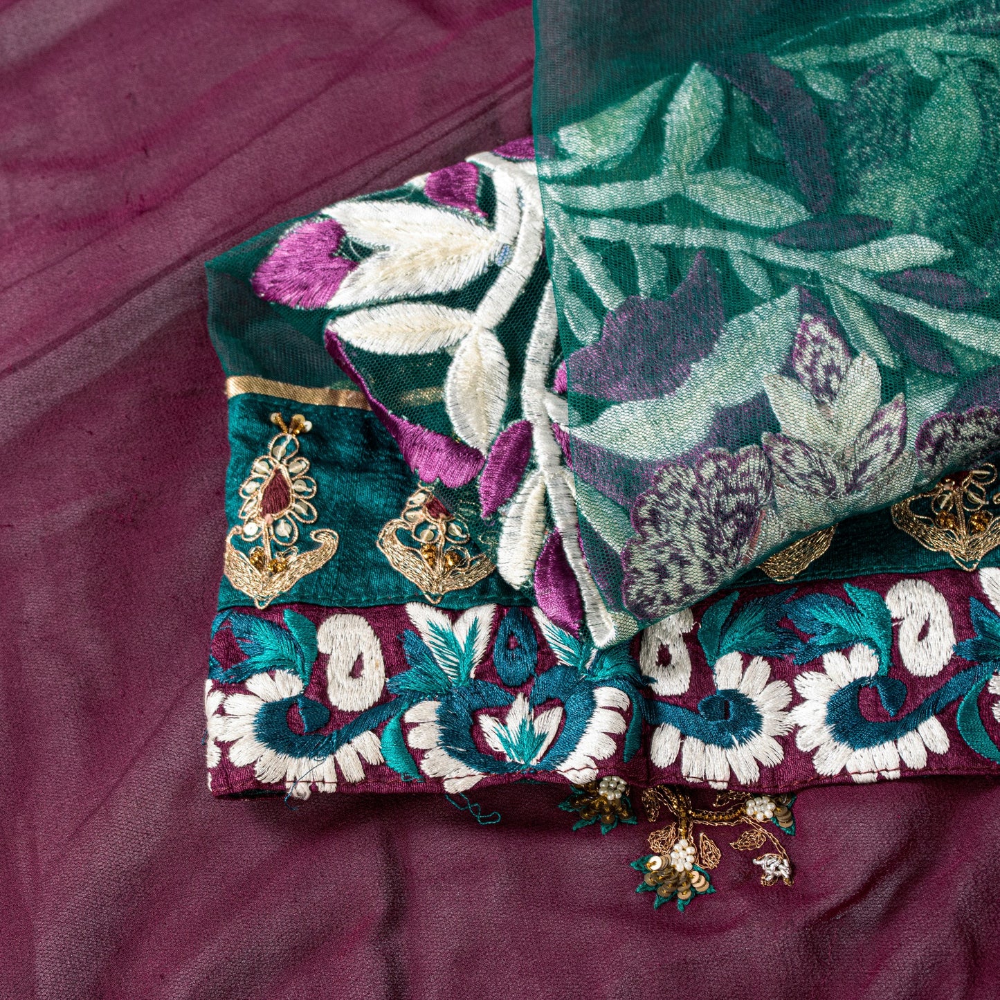 Sanskriti Vintage Purple Pure Georgette Saree Handmade 5+YD Fabric & Blouse Pc