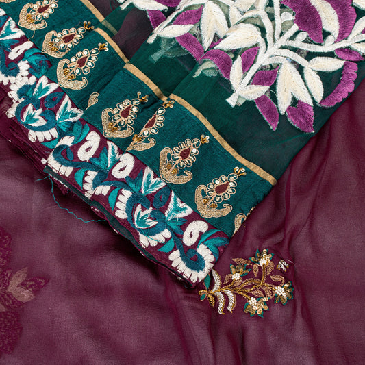 Sanskriti Vintage Purple Pure Georgette Saree Handmade 5+YD Fabric & Blouse Pc