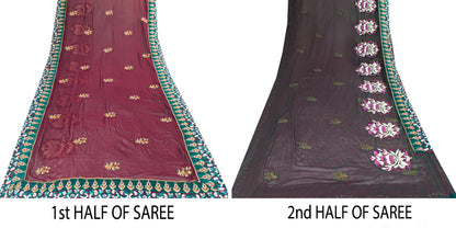 Sanskriti Vintage Purple Pure Georgette Saree Handmade 5+YD Fabric & Blouse Pc