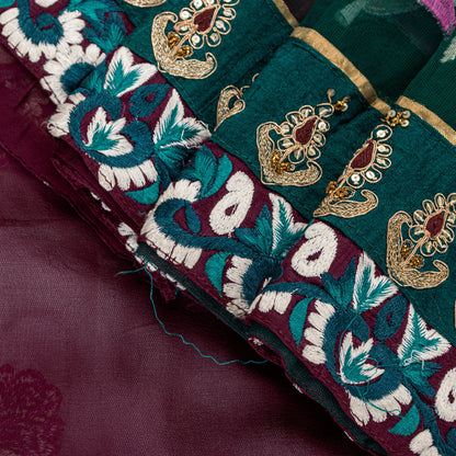 Sanskriti Vintage Purple Pure Georgette Saree Handmade 5+YD Fabric & Blouse Pc