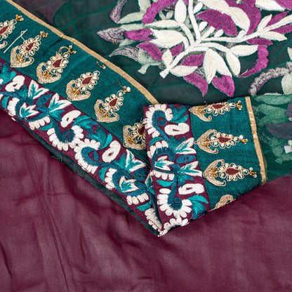 Sanskriti Vintage Purple Pure Georgette Saree Handmade 5+YD Fabric & Blouse Pc