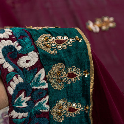 Sanskriti Vintage Purple Pure Georgette Saree Handmade 5+YD Fabric & Blouse Pc