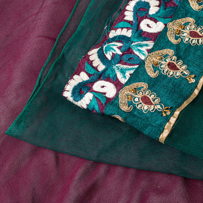 Sanskriti Vintage Purple Pure Georgette Saree Handmade 5+YD Fabric & Blouse Pc