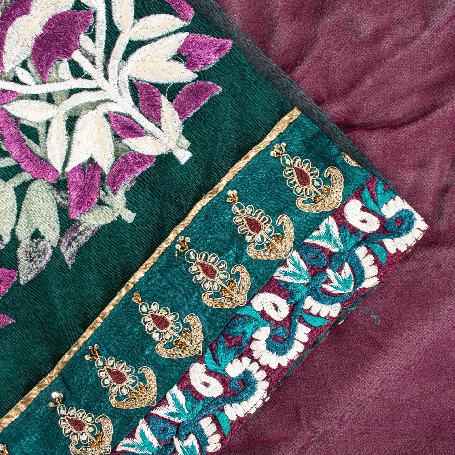 Sanskriti Vintage Purple Pure Georgette Saree Handmade 5+YD Fabric & Blouse Pc